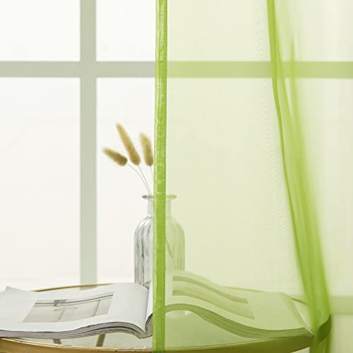 MIULEE 2 Panels Solid Color Sheer Window Curtains Smooth Elegant Window Voile Panels/Drapes/Treatment for Bedroom Living Room Light Green 55" Wx88 L, Rod Pocket - Cosy Home Interiors MIULEE 2 Panels Solid Color Sheer Window Curtains Smooth Elegant Window Voile Panels/Drapes/Treatment for Bedroom Living Room Light Green 55" Wx88 L, Rod Pocket - Image 3