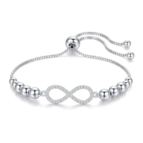 Image of TRUESILVER ACPL 925 Sterling Silver Adjustable Bolo Bracelet for Women | BIS Hallmarked Infinity Twisted, White & Amethyst Zircon Box Chain Bracelet Gift for Wedding Anniversary Birthday