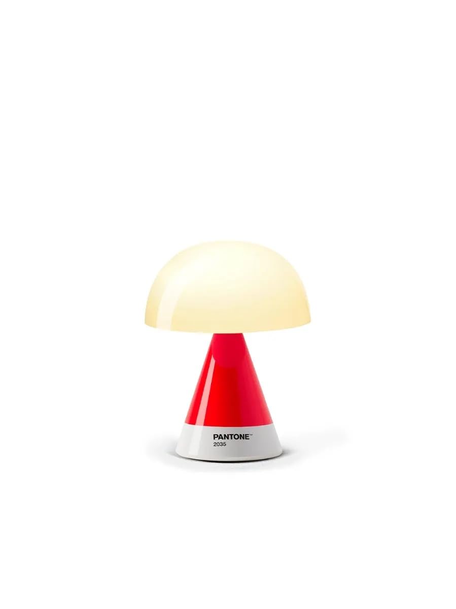 Lexon Pantone Mina M Mushroom Lampada da tavolo - Luce notturna portatile per camera da letto, bambini e cameretta dei bambini, 9 colori LED, lampada da tavolo ricaricabile con 24 ore e dimmer (rosso)