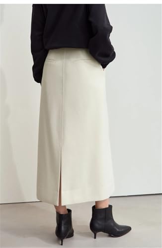 Women Solid Commuter Skirt High Waist Loose Warm Slit Straight Midi Skirts with Belt2