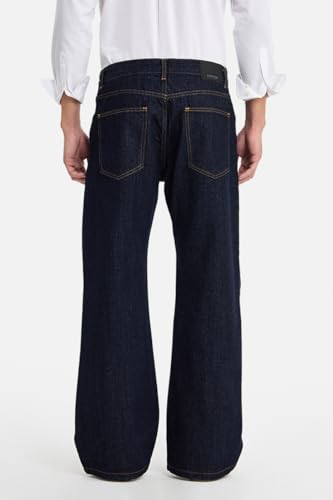 Image of SNITCH Men Flared Fit Jeans | Mid Rise Stone-Washed Denim with Raw Frayed Hem & 5-Pocket Design | 100% Cotton Woven Fabric for Casual & Everyday Wear