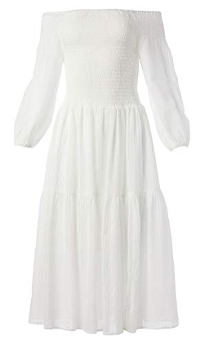ASTR the label Women's Long Sleeve Off The Shoulder Utopia Smocked A LINE Maxi Dress, Off White, XS