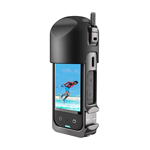 Aluminium Protective Frame and Silicone Lens Guards Cap for Insta360 X3,Metal Durable Housing Cage with Cold Shoe Mount,Bundle Include Metal Cage and Lens Protector(Insta360 X3 cage with Lens Cap)