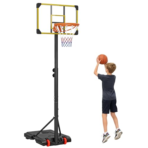 SPORTNOW Canasta de Baloncesto Altura Ajustable 178-208 cm con Ruedas Aro de Baloncesto para Adolescentes y Adultos con Base Rellenable para Exterior 75x56x210-240 cm Amarillo y Negro