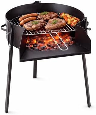 Portable Round Charcoal Barbecue with Lift Grill - Heavy Duty Ste...
