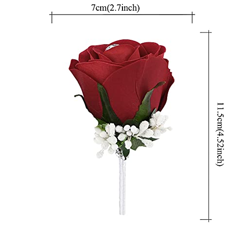 Faybox Wedding Prom Velvet Rose Rhinestone Corsage And Boutonniere Set With Silvery Ribbon Stretch Bracelet (Red*2) #TOP3