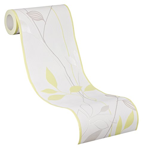 A.S. Création Bordüre Avenzio mit Blumen floral 5,00 m x 0,17 m weiß creme grau hellgrün 249623 2496-23