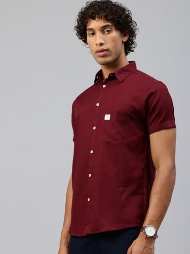 Image of Majestic Man Men Slim Fit Pure Cotton Solid Half Sleeve Casual Shirt