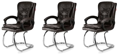 Image of GOYALSON Leatherette Double Cushion Office Guest Chair Sleek, Comfortable Seating for Visitors in Lobby, Reception (3, Coffee, Double Pipe Chrome Steel Frame)