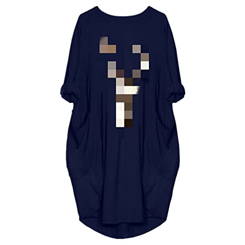 Robe ample femme bleu col imprimé pour masquer les complexes en automne