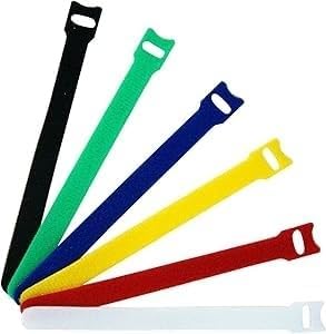 Multicolour Hook and Loop Cable Ties, Fabric, 6 Pieces, 12x150mm and 12x125mm, Reusable (12x125mm)