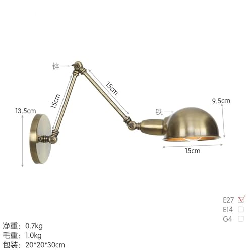 Lámpara de pared con brazo oscilante regulable y luces LED en cobre verde 3