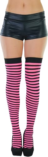 Image of ToBeInStyle Women's Opaque Hosiery Thin Striped Thigh High Long Stocking