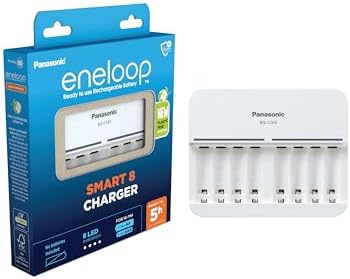 eneloop Smart 8 caricabatterie, per 1-8 batterie ricaricabili AA/AAA, 5 ore tempo di ricarica, 9 funzioni di sicurezza