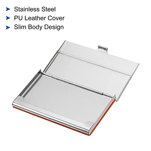 PATIKIL 3.7 x 2.4 x 0.3 Inch Business Card Holder, PU Leather Flip Slim Name Cards Protector Case for Women Men Orange - Image 4