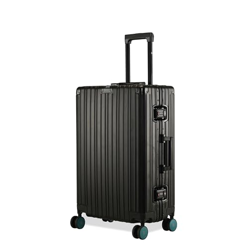 Image of EUME 100% Aluminium Trolley Bag for Travelling| 60cm Luggage Trolley Bag Medium Size for Travel| 8 Silentrun 360 Degree Spinner Wheels System| Premium Trolley Bag for Travel (Black with Green Wheel)