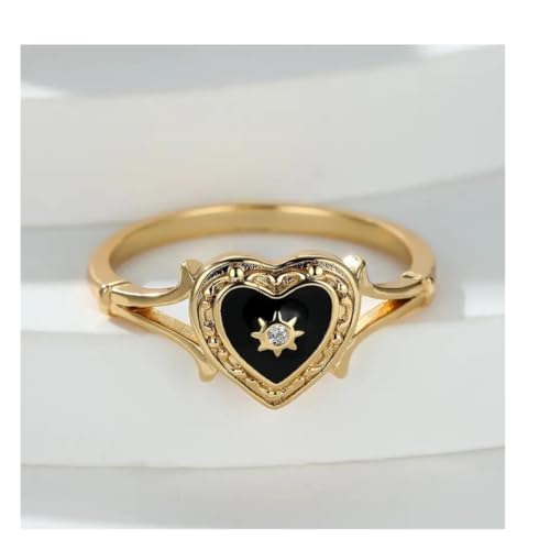 Valentine Heart Italian Enamel 925 STERLING SILVER RING FOR WOMEN, HANDMADE RING, ENGAGEMNET RING, PROMISE RING, Valentine ring (Black Enamel - Gold plated, 5)3