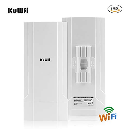 KuWFi 2-Pack Outdoor 5KM Point to Point Wireless Bridge High Power Wireless Access Point 11AC 1200Mbps 2.4&5.8G Extender WiFi Repeater for IP Camera POE Switch WiFi Coverage 48V POE Included