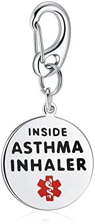 Divoti 1.25" Double-Sided Asthma Inhaler INSDIE Bag Tag -Quick Clip- Entirely Surgical Stainless Steel w/Hard Enamel