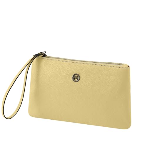 Bolsa Carteira Clutch Feminina de Couro Bovino Legítimo c/Fechamento em Zíper Mariart Cambará (Manteiga)