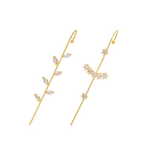 Ear Wrap Crawler Hook Earrings for Women Girls 14K Gold Ear Cuffs Piercing Earrings Set Rhinestone Hook Earring Thread Ear Pin