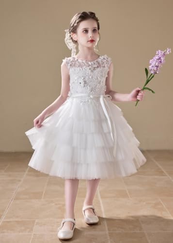 Tulle Short Flower Girls Wedding Guest Dress Lace Floral First Communion Dress for Summer Pageant2