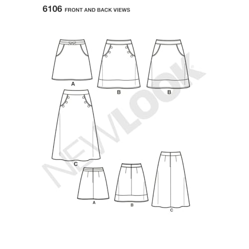 New Look Sewing Pattern 6106: Misses' Skirts, Size A(10-12-14-16-18-20-22), Paper, Multicoloured
