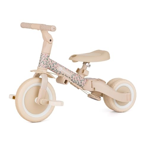 PETITE&MARS Tricycle turbo multifonction 5 en 1 * vélo * tricycle * draisienne * porteur * véhicule d'apprentissage de la marche * Édition limitée (Prairie rose)