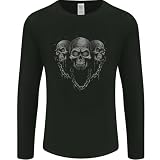 Three Skulls with Chains Heavy Metal Rock Music - Camiseta de manga larga para hombre, Negro, L