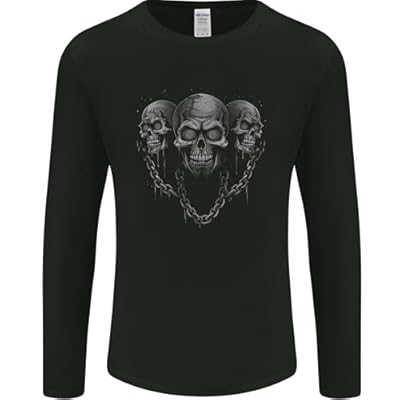 Three Skulls with Chains Heavy Metal Rock Music - Camiseta de manga larga para hombre, Negro, L | Ya disponible en tu tienda friki favorita! En mundofriki.es!