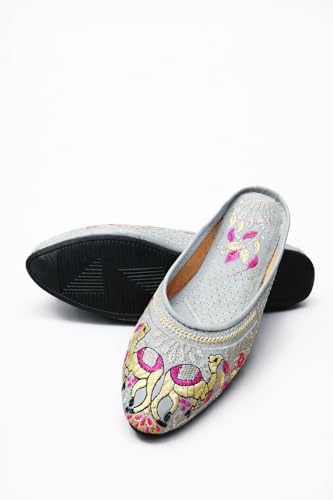 Image of Women's Ethnic Embroidered Jutti | Off-White Traditional Slip-On Mojari with Camel Motif Embroidery | Comfortable Ethnic Wear