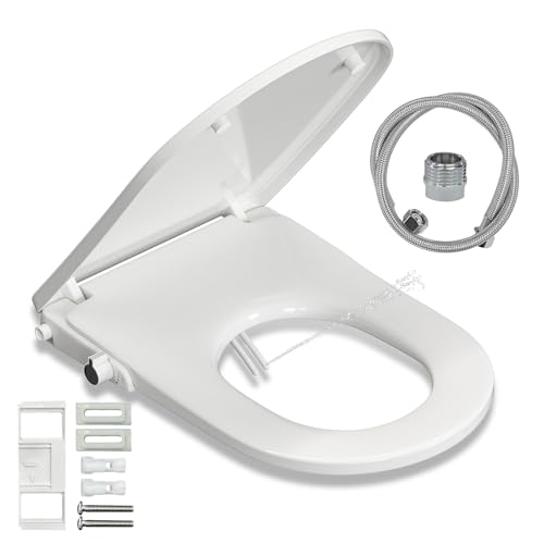 Asiento de inodoro con función de bidé, accesorio para inodoro sin conexión eléctrica, tapa de inodoro con descenso automático, asiento de inodoro con dos boquillas para ducha trasera y ducha de