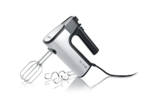 Severin Handmixer, Handrührgerät mit 5 Stufen, leiser Betrieb, inkl. 2 Rührbesen und 2 Knethaken, matt-schwarz, silber, Edelstahldesign, 500W, HM 3841