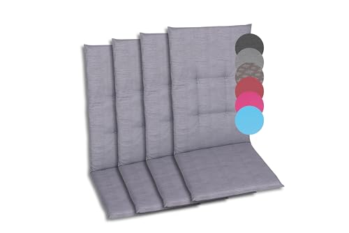 GO-DE Textil Bequeme und attraktive Polsterauflagen für Hochlehner-Gartenstühle (4er-Set, Uni Grau, Hochlehner)