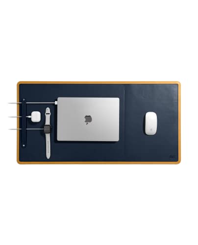 Image of DailyObjects Dart Large Premium Vegan Leather Desktop /Laptop Desk Mat for Work from Home /Office /Gaming | Cable Organiser & Hideway Storage | Extended Mousepad & Water-Resistant - Mustard - Model - R2