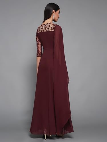 Image of Miss Chase Women's Floral Printed Relaxed Fit V-Neck 3 /4th Sleeve Maxi Dress