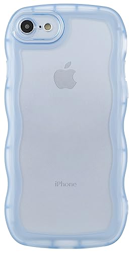 Image of Compatible with iPhone SE /7 /8 Case 4.7 inch, Cute Kawaii Curly Wave Frame Shape Soft Silicone Shockproof Protective Phone Cover for Women Girls, Clear /Blue