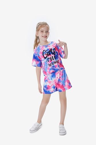 Image of PATPAT Girls Summer Outfit Crop Top T-Shirt Shorts Set Tie Dye 2 Piece Clothes Set 3-12Y