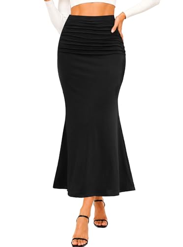 Avanova Women Ruched Mermaid Maxi Skirt High Waisted Bodycon Black Medium