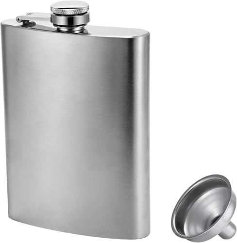 Image of Stainless 8 Oz Stainless Steel Hip Flasks with Funnel - 236 ml Engraved Design Pocket Bottle for Wine & Liquor Leakage Proof Wrapped Alcohol Men Women Unisex (Hip Flask with Funnel)