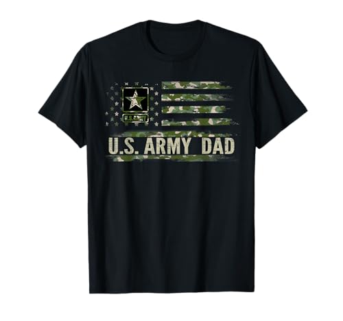 Vintage US Army Dad with Camo American Flag Veteran Gift T-Shirt