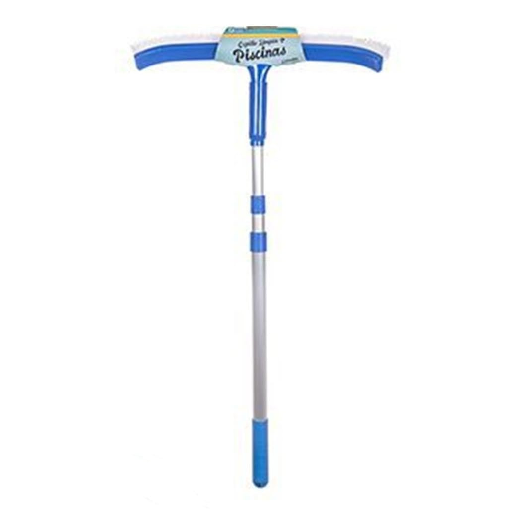 Trade Shop - Spazzola Curva per Pulizia Fondo Parete Piscina con Asta Regolabile 158x46cm 020059 -