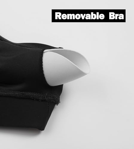 Women Racerback Sports Swim Bra High Neck Bikini Tops Black Workout Bathing Suit Padded Tops Only4