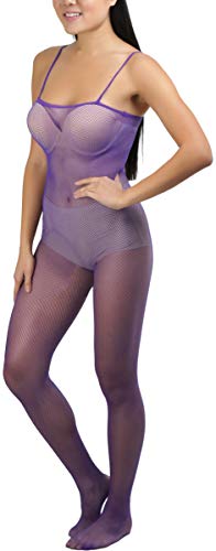Image of ToBeInStyle Women's Bodystocking Crotchless Peek-A-Boo Fishnet Lace Bodysuit