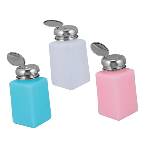 COLLBATH 3個 ネイルプレスボトル 液体ディスペンサー 溶剤用 押し下げポンプ式 広口設計で 簡単 球やスワブに 液体蒸発防止で無駄を削減