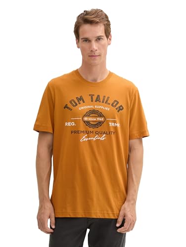 TOM TAILOR Camiseta para Hombre con Estampado, 10821 - Mantequilla de Cacahuete marrón, M