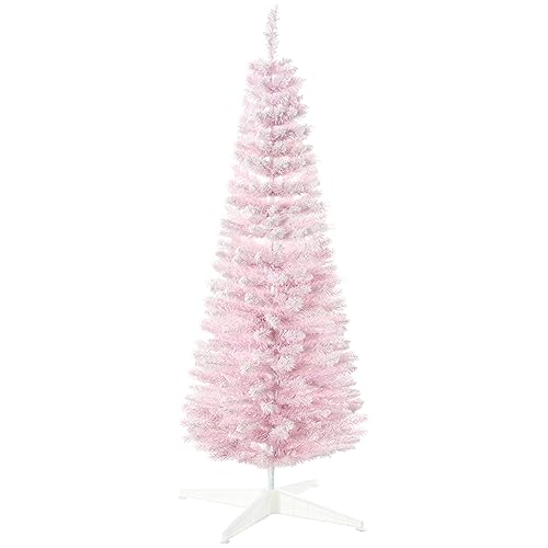 HOMCOM 5' Snow Flocked Artificial Pencil Christmas Tree, Slim Xmas Tree with Realistic Branches and...