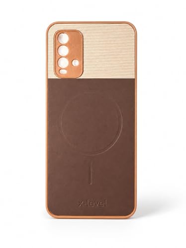 Image of Bintage Dual-Leather Mac Safe Design Phone Case| Soft Touch Finish | Full Camera Protectection Back Cover Compatible for Redmi 9 Power 4G - White & Choco Brown