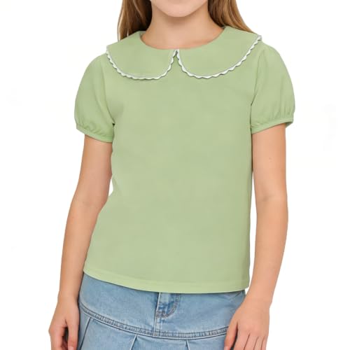 Image of LYSMuch Girl Short Sleeve Peter Pan Collar Shirt Kid School Polo Shirt