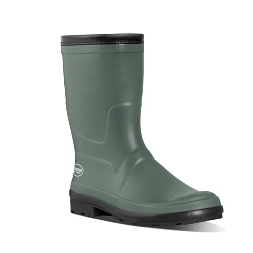 TerraTrax Men's Mid-Calf Wide Calf Rain Boots: 100% Waterproof Slip-Resistant Rubber Work Boots for Garden, Farm, Fishing & All-Weather